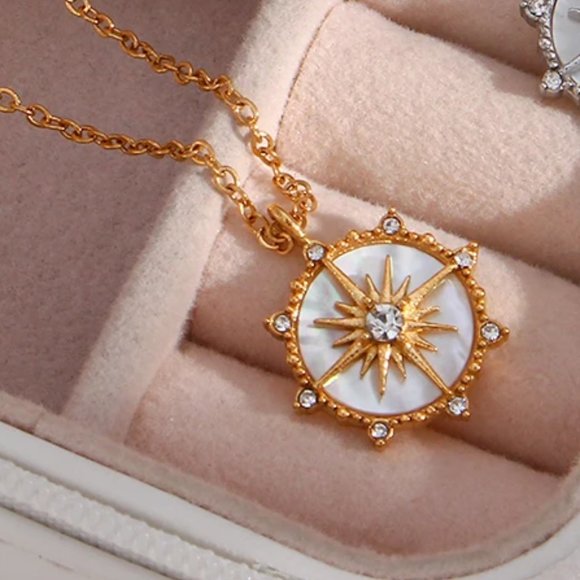 8-Point North Star Pendant Necklace with 18K Gold Plating and Natural Shell - Picture 4 of 8